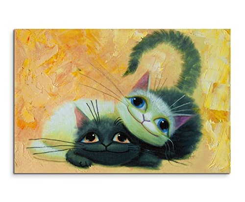 XXL Fotoleinwand 120x80cm Gemälde von zwei süßen Katzen auf Leinwand exklusives Wandbild moderne Fotografie für ihre Wand in vielen Größen