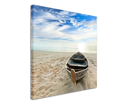 Eau Zone GmbH Fotokunst quadratisch 60x60cm Landschaftsfotografie - Einsames Boot am Sandstrand