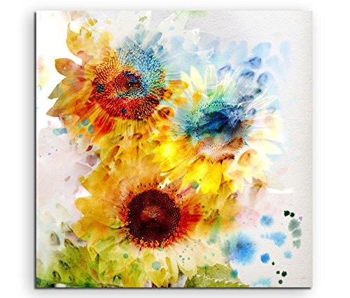 Sinus Art Wandbild quadratisch 60x60cm Bild - Bunte Sonnenblumen