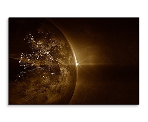 Augenblicke Wandbilder 120x80cm XXL riesige Bilder fertig gerahmt mit Keilrahmenin Sepia Weltall Sonnenaufgang