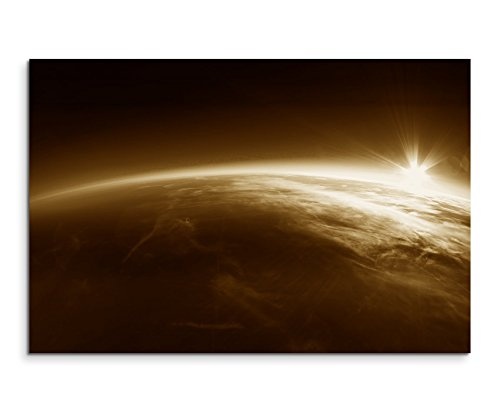 Augenblicke Wandbilder 120x80cm XXL riesige Bilder fertig gerahmt mit Keilrahmenin Sepia Weltall Foto Erde