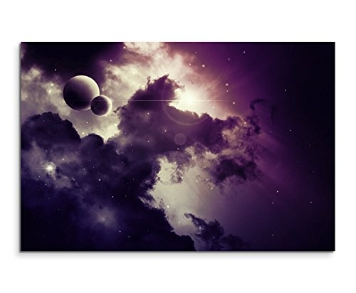 Augenblicke Wandbilder 120x80cm XXL riesige Bilder fertig gerahmt mit Echtholzrahmen in Mauve Fantasy Weltall Planeten im Nebel