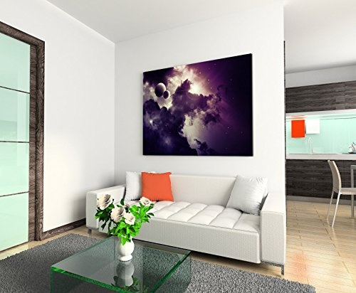 Augenblicke Wandbilder 120x80cm XXL riesige Bilder fertig gerahmt mit Echtholzrahmen in Mauve Fantasy Weltall Planeten im Nebel