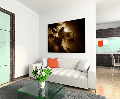 Augenblicke Wandbilder 120x80cm XXL riesige Bilder fertig gerahmt mit Keilrahmenin Sepia Fantasy Weltall Planeten im Nebel