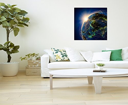 80x80cm - Fotodruck auf Leinwand und Rahmen Erde Planet Netzwerk Weltall Sonne - Leinwandbild auf Keilrahmen modern stilvoll - Bilder und Dekoration