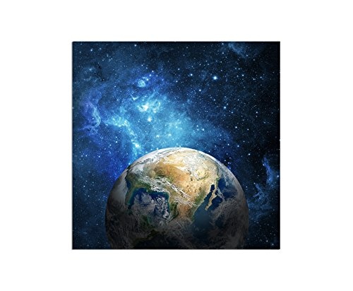 80x80cm - Fotodruck auf Leinwand und Rahmen Galaxis Erde Weltall Sterne - Leinwandbild auf Keilrahmen modern stilvoll - Bilder und Dekoration