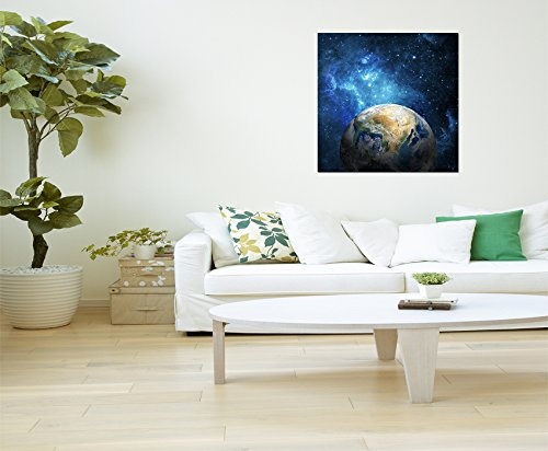 80x80cm - Fotodruck auf Leinwand und Rahmen Galaxis Erde Weltall Sterne - Leinwandbild auf Keilrahmen modern stilvoll - Bilder und Dekoration