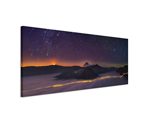 Panoramabild 150x50cm Landschaftsfotografie - Sterne und Berge auf Leinwand exklusives Wandbild moderne Fotografie für ihre Wand in vielen Größen