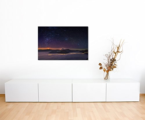 XXL Fotoleinwand 120x80cm Landschaftsfotografie - Sterne und Berge auf Leinwand exklusives Wandbild moderne Fotografie für ihre Wand in vielen Größen