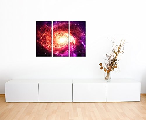 3 teiliges Leinwand-Bild 3x90x40cm (Gesamt 130x90cm) Illustration - Magenta Galaxie auf Leinwand exklusives Wandbild moderne Fotografie für ihre Wand in vielen Größen