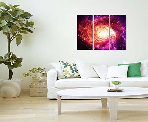 3 teiliges Leinwand-Bild 3x90x40cm (Gesamt 130x90cm) Illustration - Magenta Galaxie auf Leinwand exklusives Wandbild moderne Fotografie für ihre Wand in vielen Größen