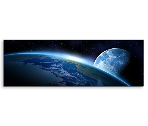 Eau Zone GmbH Kunstdruck auf Leinwand 150x50cm Künstlerische Fotografie - Planet Erde mit Mond