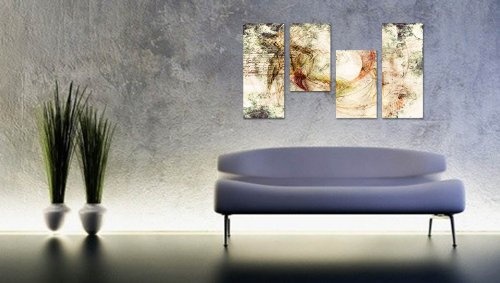 Augenblicke Wandbilder 130x70cm 4 teiliges Keilrahmenbild (30x70+30x50+30x50+30x70cm) abstraktes Wandbild mehrteilig Gemälde-Stil handgemalte Optik Vintage