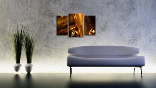 SENSATIONSPREIS! 3 teiliges Bild auf Leinwand ? modern Art Design (moet-30x50-40x60-30x50) Kunstdruck auf Rahmen mit Bilder Motiv (Flaschen Champagner Alkohol Bar Gastronomie gold schwarz) . Schnäppchen, ideal als Geschenk für Familie & Freunde. Schöner w