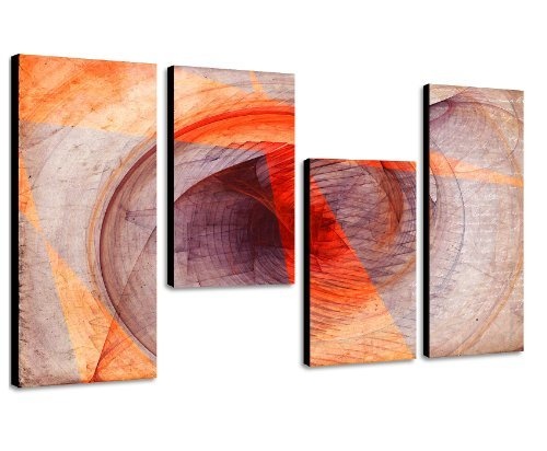 Augenblicke Wandbilder 130x70cm 4 teiliges Keilrahmenbild orange (30x70+30x50+30x50+30x70cm) abstraktes Wandbild mehrteilig Gemälde-Stil handgemalte Optik Vintage