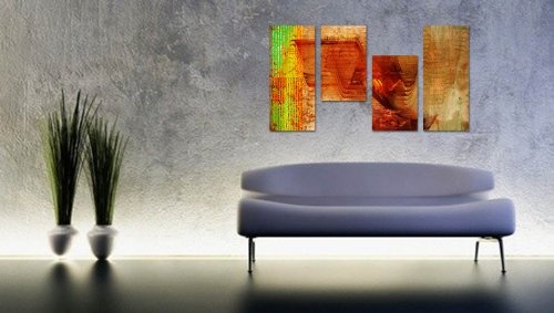 Augenblicke Wandbilder Dezent Fraktal 130x70cm 4 teiliges Keilrahmenbild (30x70+30x50+30x50+30x70cm) abstraktes Wandbild mehrteilig Gemälde-Stil handgemalte Optik Vintage