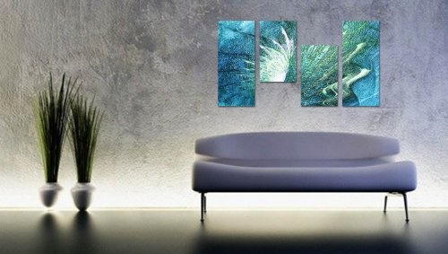 Augenblicke Wandbilder Meeresrauschen Wellen - 130x70cm 4 teiliges Keilrahmenbild (30x70+30x50+30x50+30x70cm) abstraktes Wandbild mehrteilig Gemälde-Stil handgemalte Optik Vintage