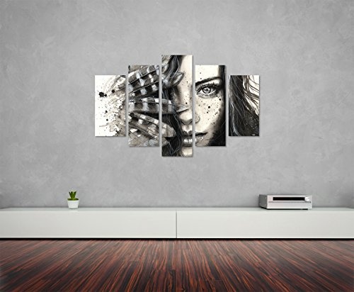 Sinus Art Wandbild 5 teilig gesamt 150x100cm Bild - Schöne Frau mit Federn