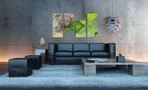 Augenblicke Wandbilder TRENDY - 130x70cm 4 teiliges Keilrahmenbild Farbenspiel lila grün (30x70+30x50+30x50+30x70cm) abstraktes Wandbild mehrteilig Gemälde-Stil handgemalte Optik Vintage