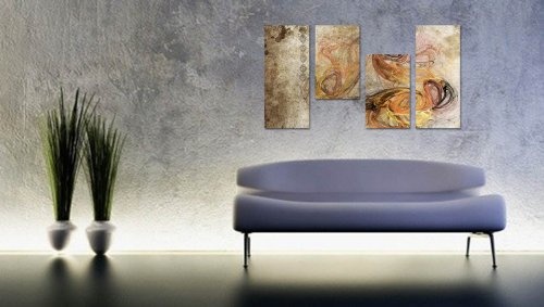 Augenblicke Wandbilder Klassisch 130x70cm 4 teiliges Keilrahmenbild barocker Stil (30x70+30x50+30x50+30x70cm) abstraktes Wandbild mehrteilig Gemälde-Stil handgemalte Optik Vintage