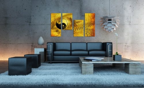 Energie Harmonie Yin Yan Wandbild 130x70cm 4 teiliges Keilrahmenbild (30x70+30x50+30x50+30x70cm) abstraktes Wandbild mehrteilig Kunstdruck im Gemälde-Stil - optisch wie handgemalt Vintage