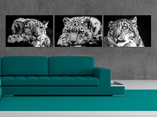 murando - Bilder Leopard 180x40 cm Vlies Leinwandbild 3 Teilig Kunstdruck modern Wandbilder XXL Wanddekoration Design Wand Bild - Tiere Wilde Orient schwarz weiß g-C-0086-b-e