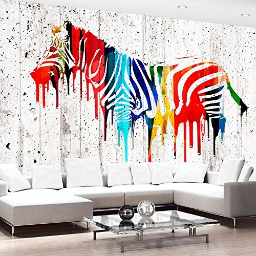 murando - Fototapete 350x256 cm - Vlies Tapete - Moderne Wanddeko - Design Tapete - Wandtapete - Wand Dekoration - Afrika Tier bunt Zebra Holz f-B-0035-a-a