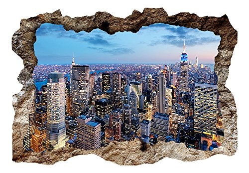 3D WANDILLUSION murando 210x150 cm Wandbild - Fototapete - Poster XXL - Loch 3D - Vlies Leinwand - Panorama Bilder - Dekoration - New York City Stadt Panorama d-B-0124-t-a