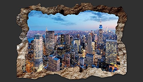 3D WANDILLUSION murando 210x150 cm Wandbild - Fototapete - Poster XXL - Loch 3D - Vlies Leinwand - Panorama Bilder - Dekoration - New York City Stadt Panorama d-B-0124-t-a