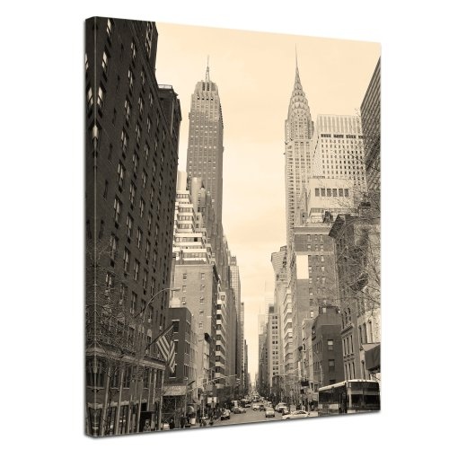 Wandbild - Manhattan Street View - Bild auf Leinwand - 40x50 cm - Leinwandbilder - Städte & Kulturen - Amerika - New York - Wolkenkratzer
