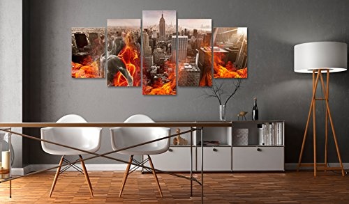 murando - Bilder 200x100 cm Vlies Leinwandbild 5 TLG Kunstdruck modern Wandbilder XXL Wanddekoration Design Wand Bild - Stadt City New York NY Feuer h-C-0039-b-m