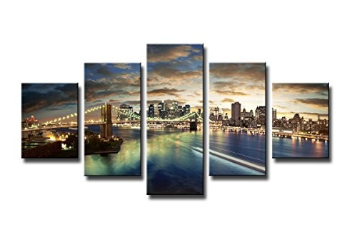 Visario 5562 Bilder und Kunstdrucke auf Leinwand Bild 160 x 80 cm, New York fünfteilig