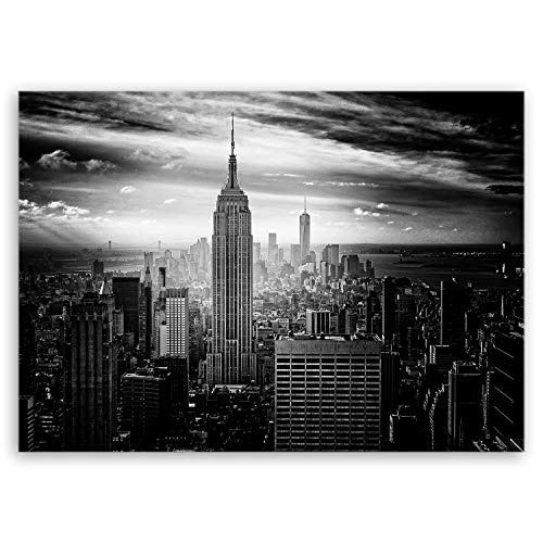 ge Bildet® hochwertiges Leinwandbild - Empire State Building in New York - Schwarz Weiß - 100 x 70 cm einteilig | Wanddeko Wandbild Wandbilder Bild auf Leinwand | 2283II D