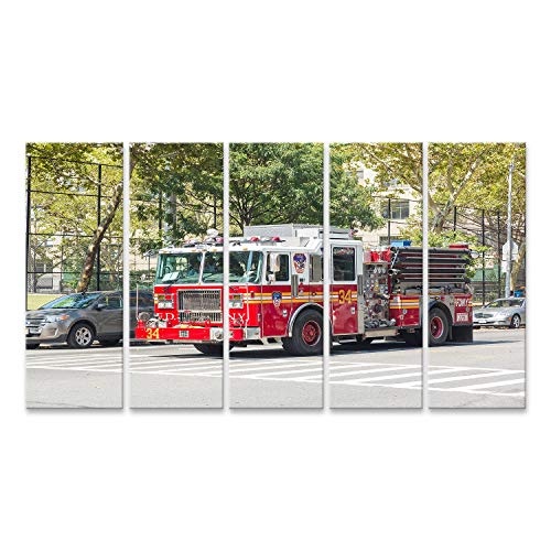 Bild auf Leinwand NEW YORK, USA - 20. AUGUST 2014: FDNY Feuerwehrfahrzeug auf der Manhattan 9th Avenue. FDNY bietet sowohl Feuerwehr- als Wandbild Leinwandbild Kunstdruck Poster 170x80cm - 5 Teile XXL