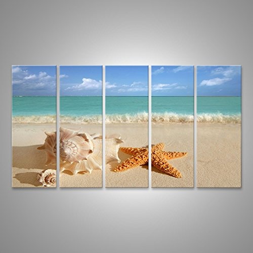 islandburner Bild auf Leinwand Muscheln Starfish auf tropischen Sand türkis Karibik Sommer Urlaub Reise-Symbol Wandbild, Poster, Leinwandbild FFM