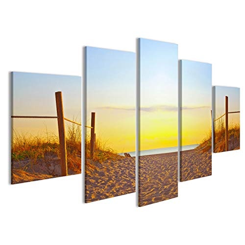 islandburner Bild Bilder auf Leinwand Pfad auf dem Sand geht auf den Ozean in Miami Beach Florida bei Sonnenaufgang Wandbild Leinwandbild Poster Dom