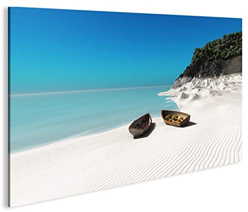 islandburner Bild Bilder auf Leinwand Zwei Boote am Strand Seychellen Weisser Sand 1p XXL Poster Leinwandbild Wandbild Dekoartikel Wohnzimmer Marke
