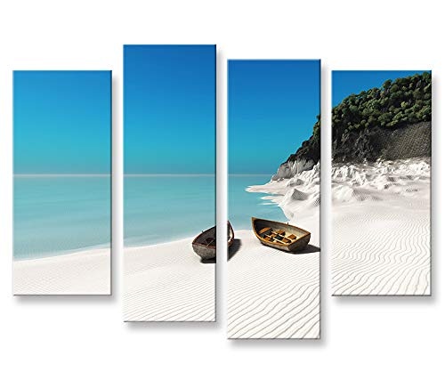 islandburner Bild Bilder auf Leinwand Zwei Boote am Strand Seychellen Weisser Sand 4er XXL Poster Leinwandbild Wandbild Dekoartikel Wohnzimmer Marke