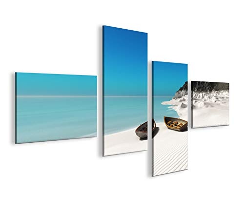 islandburner Bild Bilder auf Leinwand Zwei Boote am Strand Seychellen Weisser Sand 4L XXL Poster Leinwandbild Wandbild Dekoartikel Wohnzimmer Marke