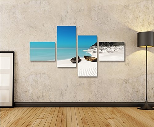 islandburner Bild Bilder auf Leinwand Zwei Boote am Strand Seychellen Weisser Sand 4L XXL Poster Leinwandbild Wandbild Dekoartikel Wohnzimmer Marke