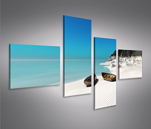 islandburner Bild Bilder auf Leinwand Zwei Boote am Strand Seychellen Weisser Sand 4L XXL Poster Leinwandbild Wandbild Dekoartikel Wohnzimmer Marke