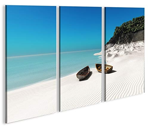 islandburner Bild Bilder auf Leinwand Zwei Boote am Strand Seychellen Weisser Sand 3p XXL Poster Leinwandbild Wandbild Dekoartikel Wohnzimmer Marke