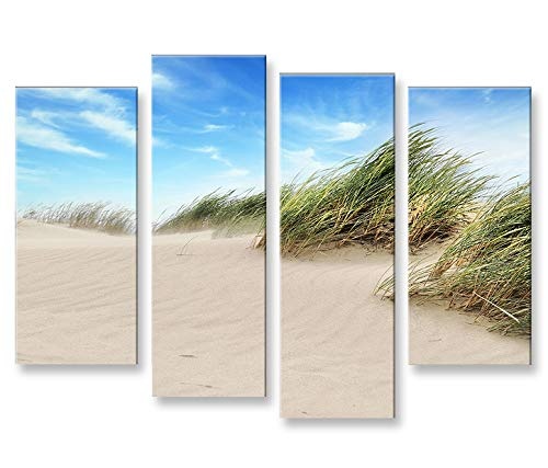 islandburner Bild Bilder auf Leinwand Dünensand Meer Dünen Sand 4er XXL Poster Leinwandbild Wandbild Dekoartikel Wohnzimmer Marke