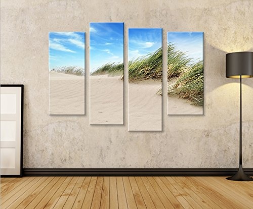 islandburner Bild Bilder auf Leinwand Dünensand Meer Dünen Sand 4er XXL Poster Leinwandbild Wandbild Dekoartikel Wohnzimmer Marke