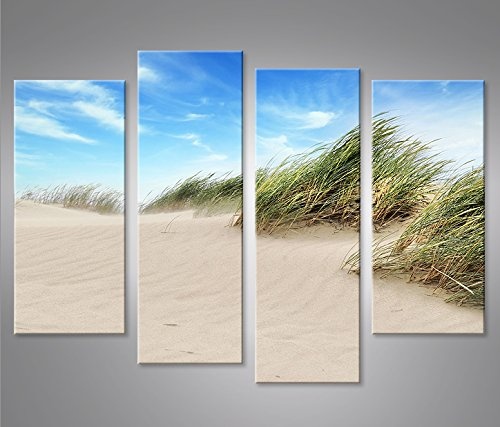 islandburner Bild Bilder auf Leinwand Dünensand Meer Dünen Sand 4er XXL Poster Leinwandbild Wandbild Dekoartikel Wohnzimmer Marke