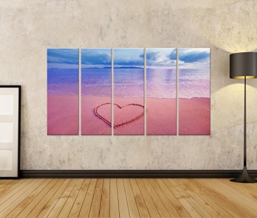 islandburner Bild Bilder auf Leinwand Herz im Sand am Strand Meer Poster, Leinwandbild, Wandbilder