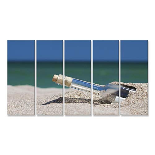 islandburner Bild Bilder auf Leinwand Flaschenpost im Sand am Meer Poster, Leinwandbild, Wandbilder