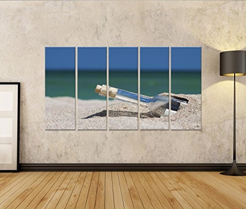 islandburner Bild Bilder auf Leinwand Flaschenpost im Sand am Meer Poster, Leinwandbild, Wandbilder