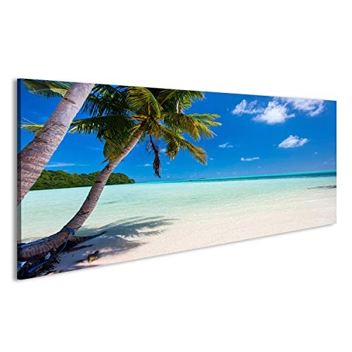 islandburner Bild auf Leinwand Schöner tropischer Strand mit Palmen, weißer Sand, türkisfarbenes Ozeanwasser und Blauer Himmel bei Palau Wandbild, Poster, Leinwandbild FZA