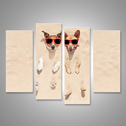 Bild Bilder auf Leinwand Paare von Zwei Hunden begraben im Sand am Strand an den Sommerferienfeiertagen, Spaß habend und genießen und tragen rote Sonnenbrille Wandbild, Poster, Leinwandbild KQJ